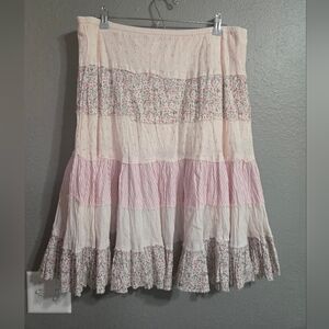 Vintage Y2K Floral Pink Mix Fabric Tiered Skirt Size Large